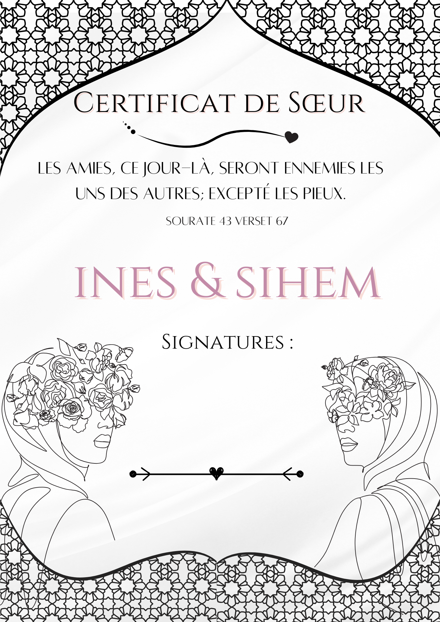 Certificat Sœur (Mosaïque noir )