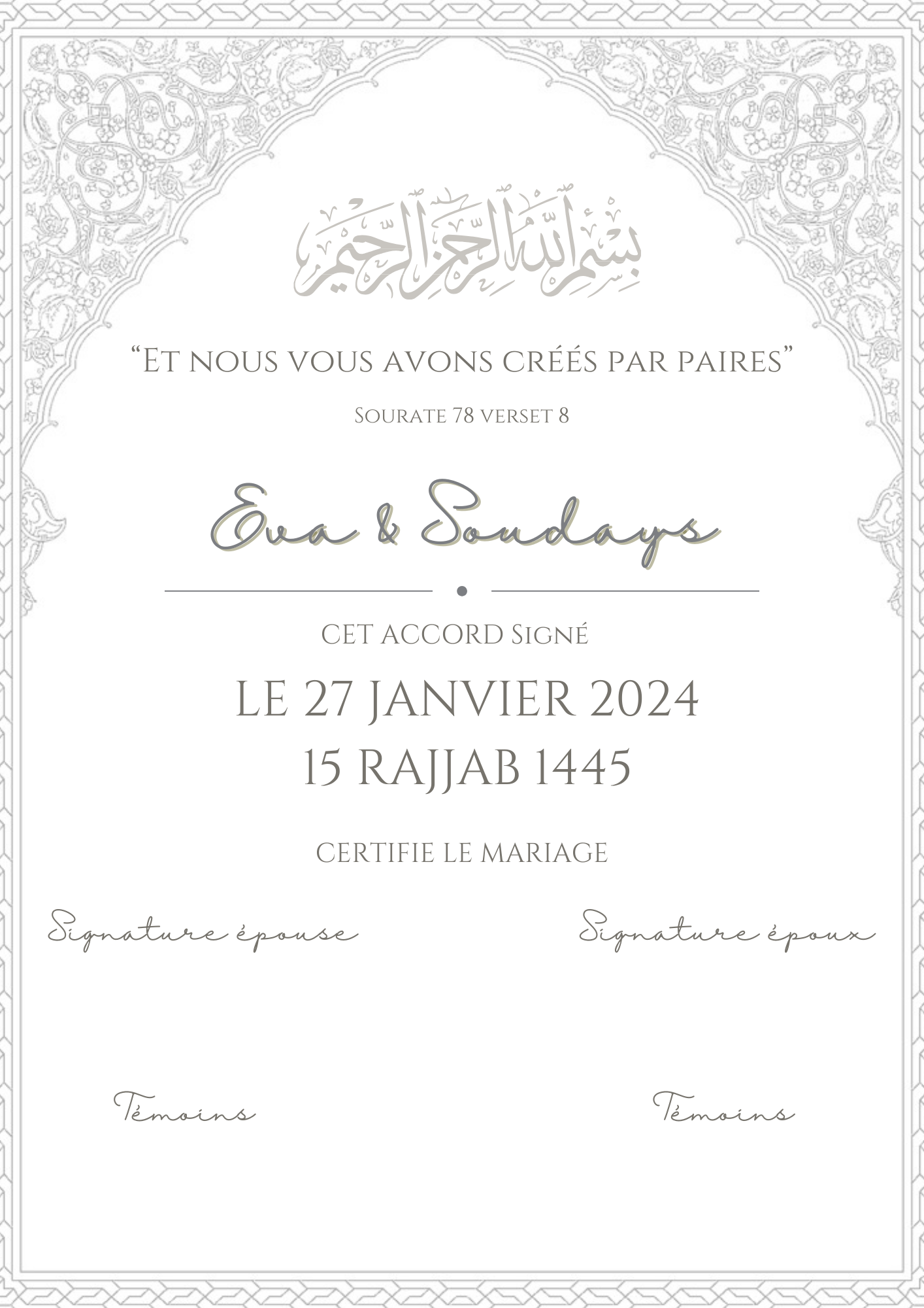 Certificat mariage ( Gris argenté )