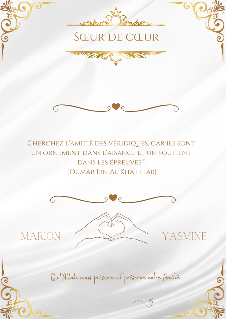 Certificat de sœur de cœur ( ornement doré)