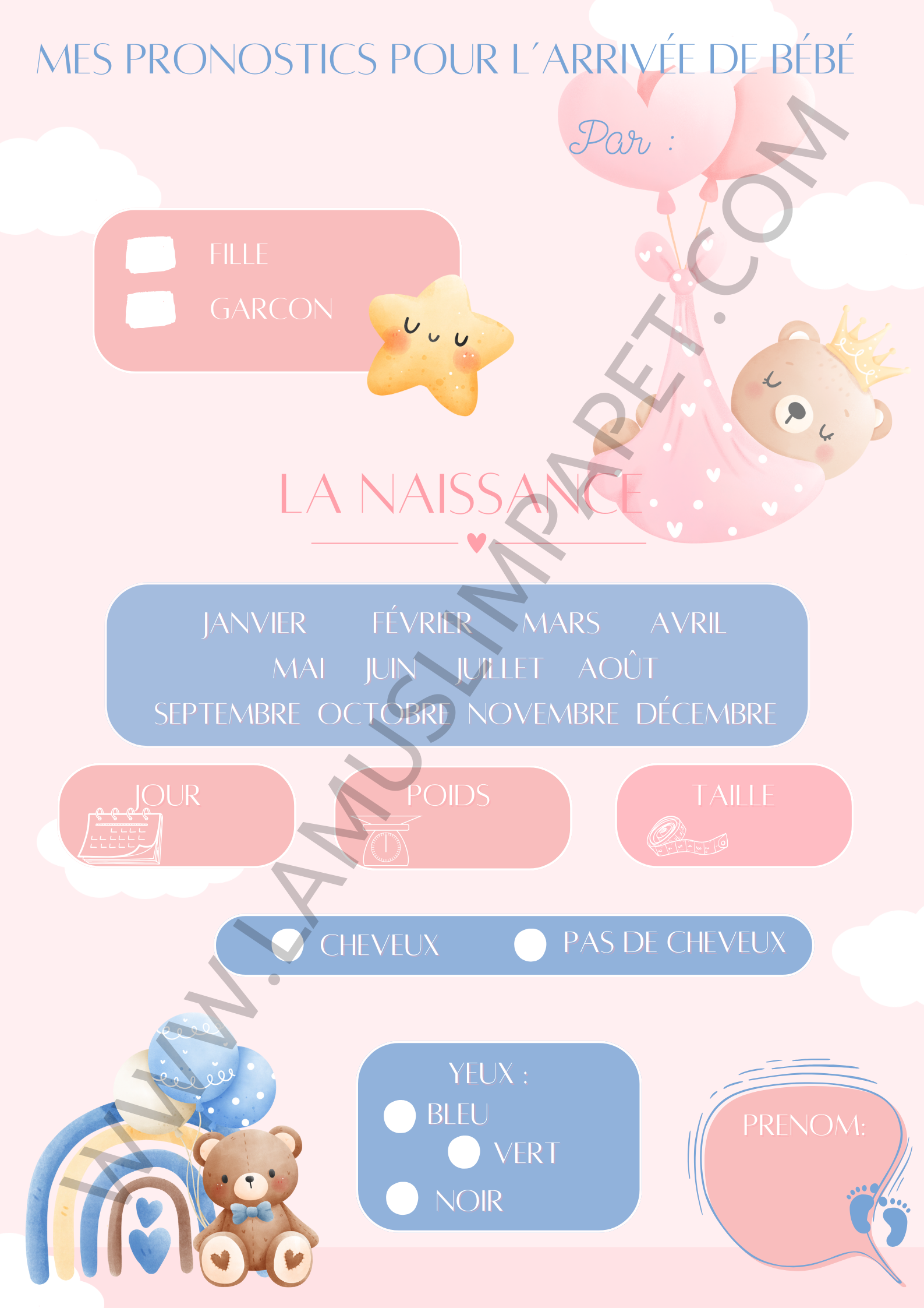 Carte à télécharger pour réaliser des pronostics sur bébé.