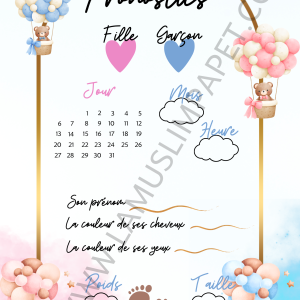 Carte pronostics naissance pour baby shower à télécharger
