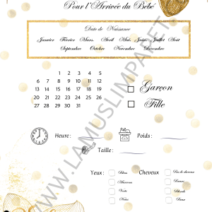 Cartes pronostics naissance modèle Gold | Baby Shower ( à télécharger )