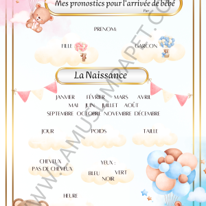Cartes pronostics naissance modèle Nuages et ballons | Baby Shower ( à télécharger )
