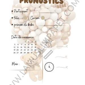 Cartes pronostics naissance modèle Ours et ballons | Baby Shower ( à télécharger )