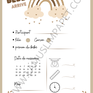 Cartes pronostics naissance modèle Welcome | Baby Shower ( à télécharger )